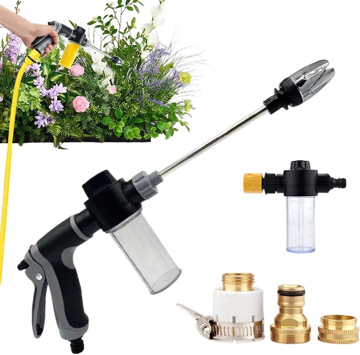 Hogedruk Sproeier - Waterslang Gereedschap - Efficiënt Reinigen - Verlengde Steel - 257 cm Lengte - Zwart