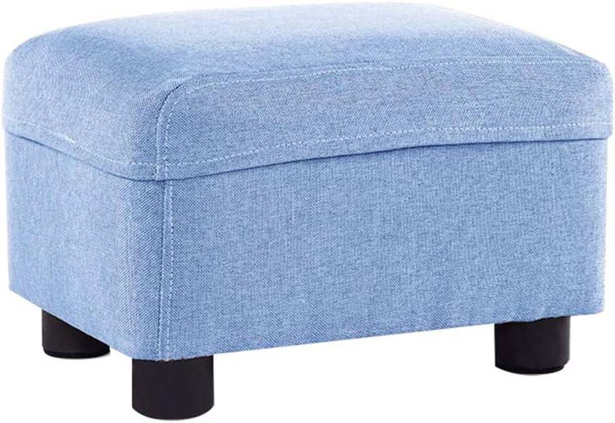 Houten Voetenbank - Textiel Kruk - Ontspannen Zitten - Wasbare Cover - 37x27x20cm - Blauw
