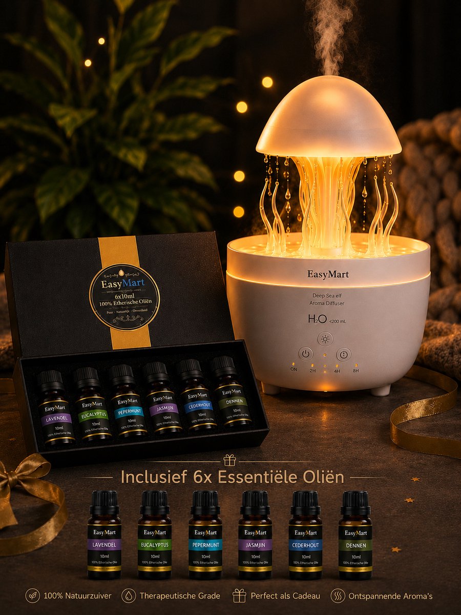 Aroma Diffuser 300ml met 6 Etherische Oliën – Geurverspreider & Luchtbevochtiger – Met Afstandsbediening – LED – Slaapkamer – EasyMart — cadeau in Wonen & Interieur - foto 3