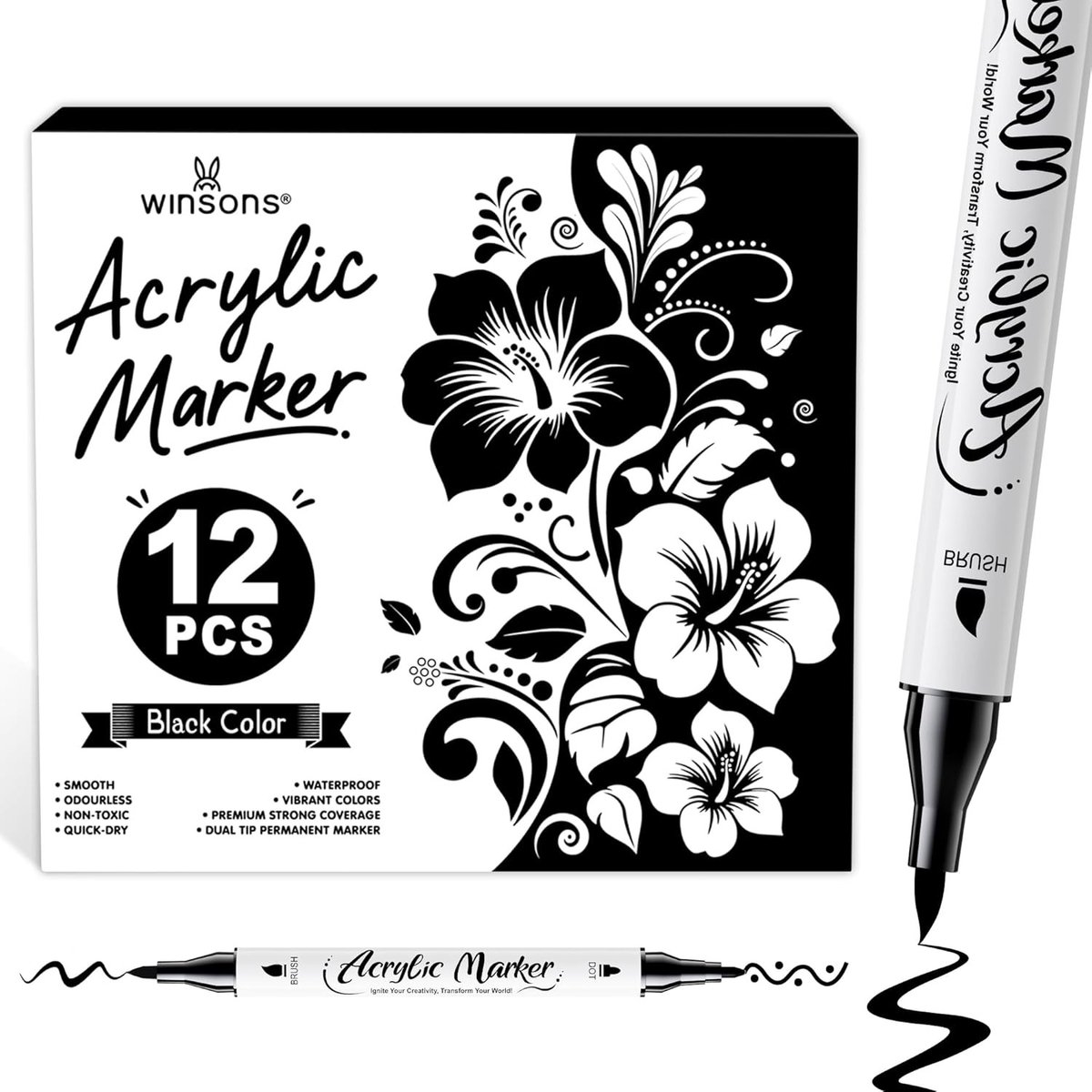 Acrylmarkers - Zwart - Waterdicht - Dual Tip Design - Voor Kunstenaars en Hobbyisten