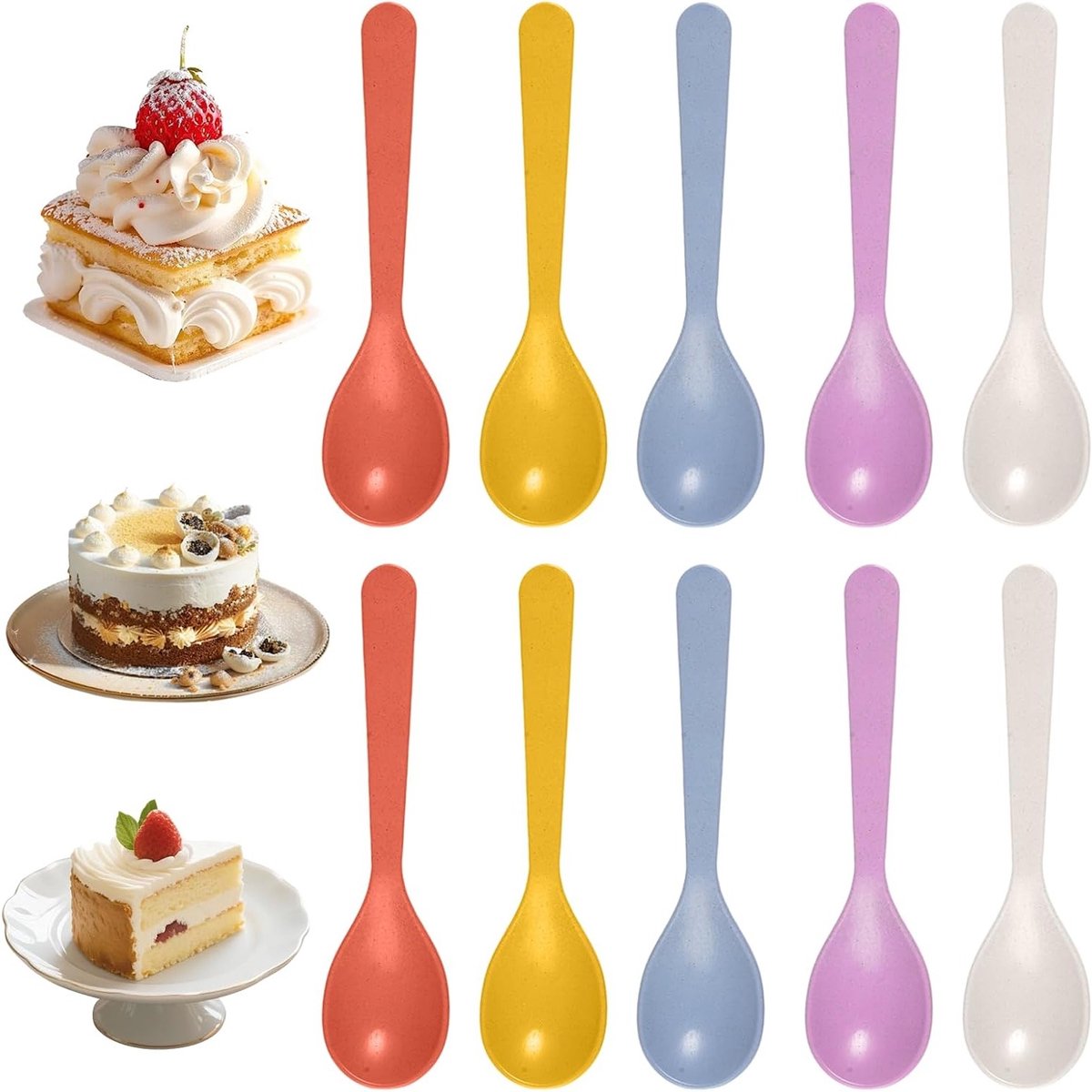 Lange Reusable Lepels voor Eieren, Thee en Koffie - 10 Stuks Plastic Dessertlepels, 14 cm, Makkelijk Schoon te Maken en Stapelbaar voor Thuisgebruik