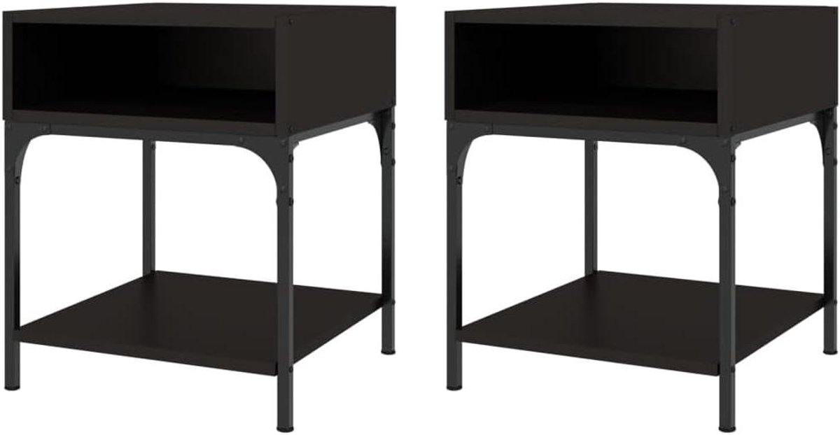 Nachtkastjes Set - Bijzetkastjes Slaapkamer - Opbergen en Decoreren - Verstelbare Poten - 40 x 41 x 50 cm - Zwart