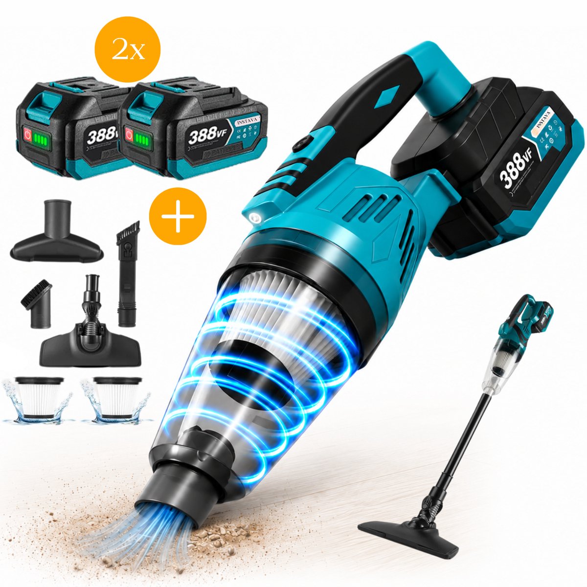 Instava Kruimeldief met LED Licht & 2 Accu’s – Geschikt voor Makita LXT 18V Accu – Draadloze Handstofzuiger – 10kPa Zuigkracht – 750ML – Kruimeldief voor Auto & Huis
