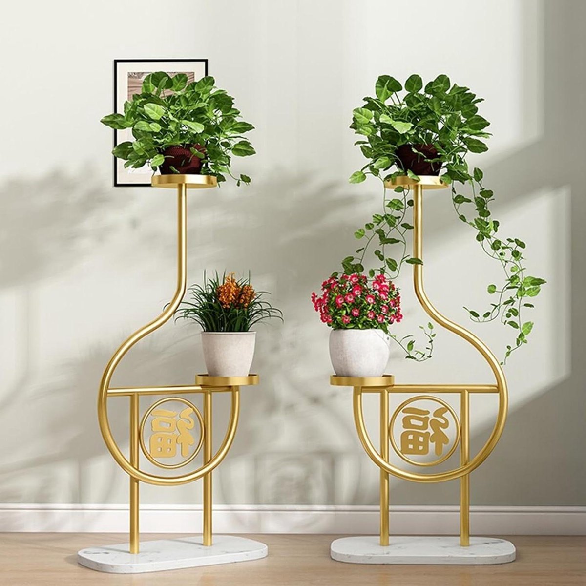 Planten Standaard - Bloem Houder - Planten Presenteren - Elegant Fu Ontwerp - 42 x 25 x 100 cm - Goud