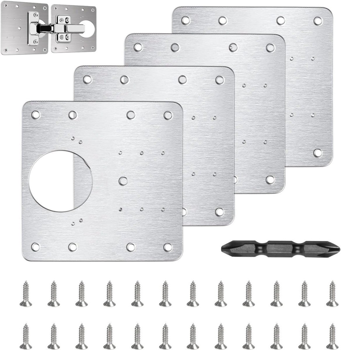 Hinge Repair Kit voor Keukenmeubels - 4 RVS Scharnieren met Schroeven voor Kastdeuren en Planken