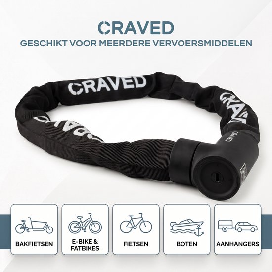 Craved ART 2 Kettingslot Steel - 110cm - Inclusief 3 sleutels - Geschikt voor fietsverzekering - Elektrische fiets & Fatbike van Craved — afbeelding 2