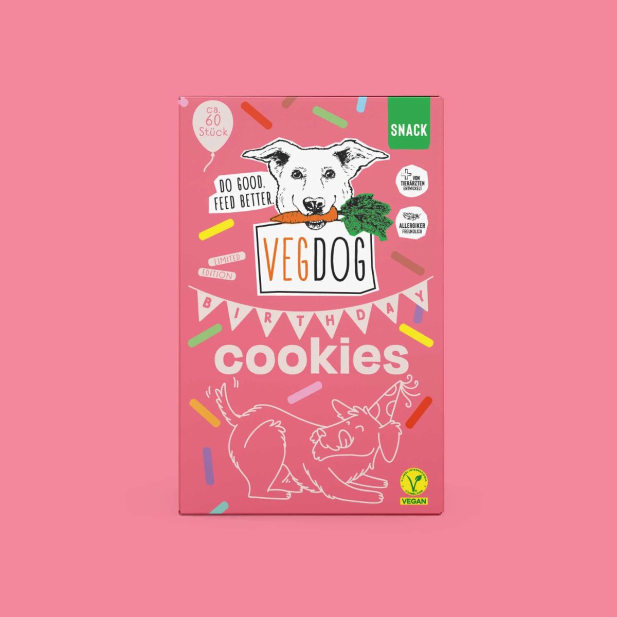 VEGDOG Birthday Cookies - Vegan Hondenkoekjes - Met Peer & Rode Bes - Graanvrij & Glutenvrij - 400 g