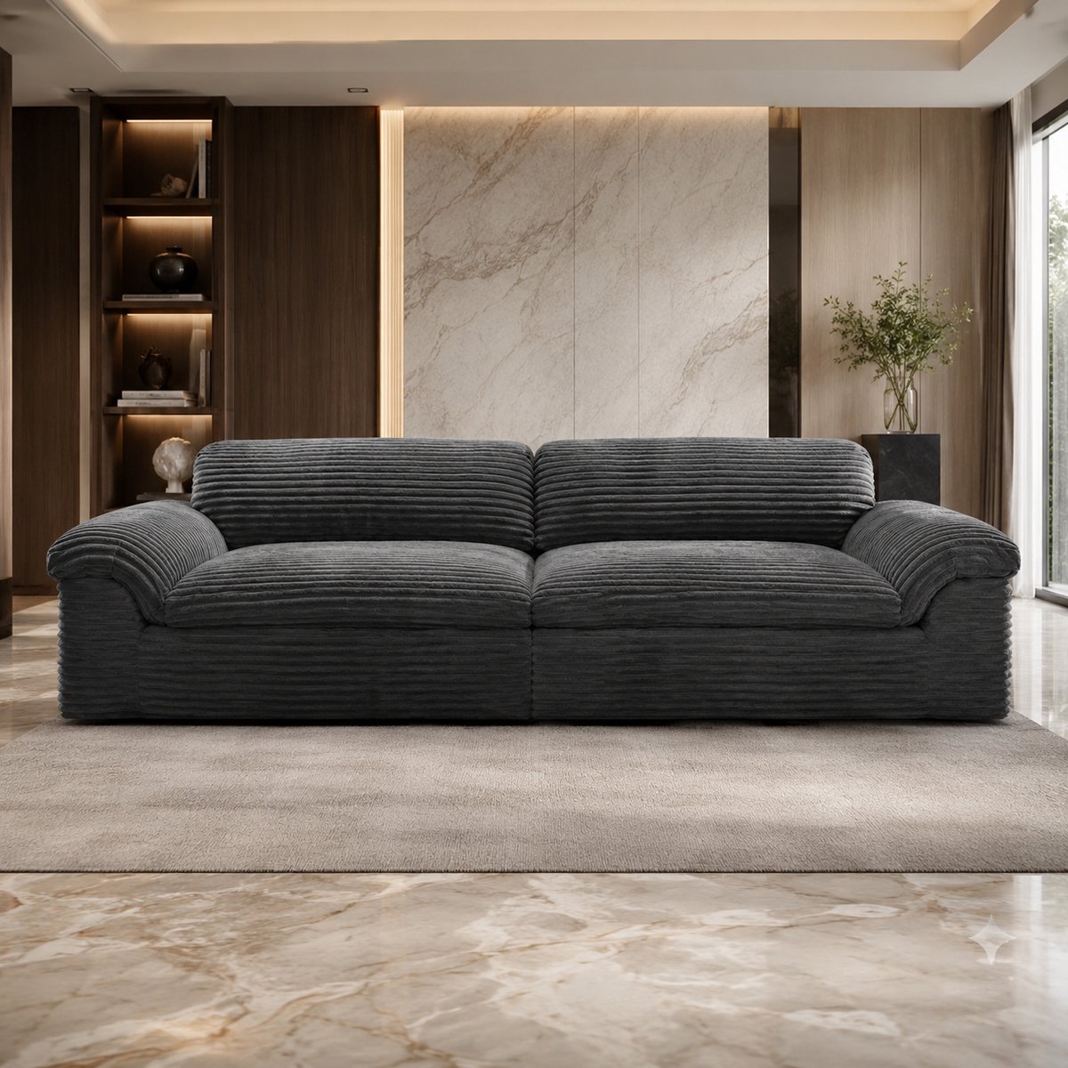 Luxe Cloud Cord 3-Zits Boneless Bank 260 cm – Extra Diepe Comfort Sofa 64 cm Zitdiepte – M