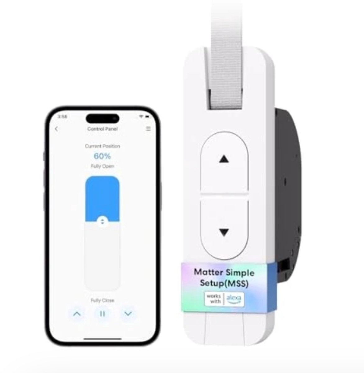 Meross Matte riemwikkelaar, elektrische inbouw (max. 45 kg, 6 m²), Smart Home rolluikaandrijving met timer en spraakbediening, compatibel met Apple HomeKit, Alexa, Google Home