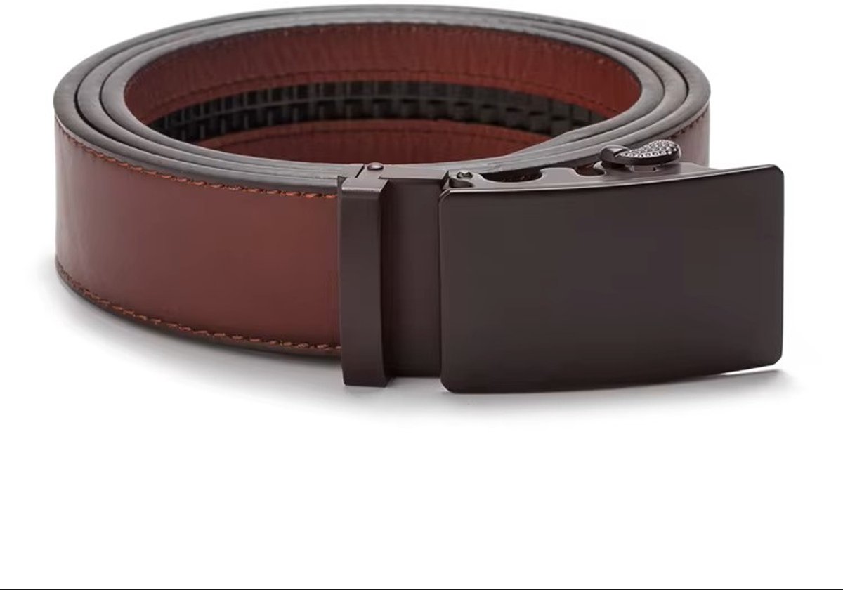 LOUD AND CLEAR® - Riem Heren - Automatische Gesp - Leer - Zonder Gaatjes - Bruin - 120 cm