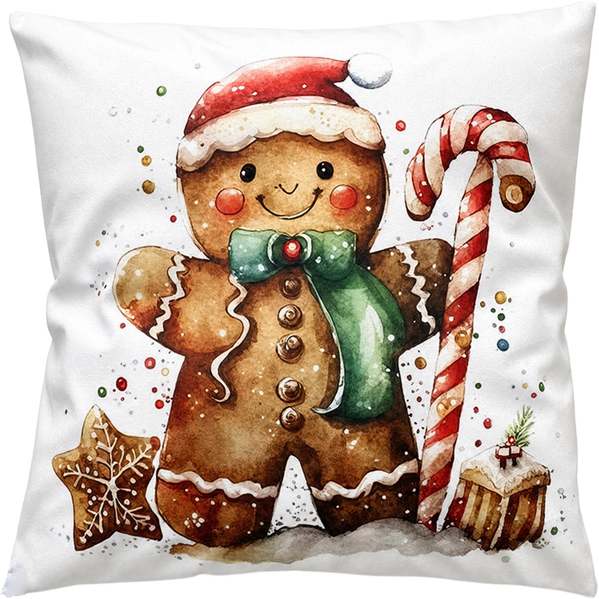 Clayre & Eef Sierkussen 45x45 cm Wit Polyester Gingerbread man