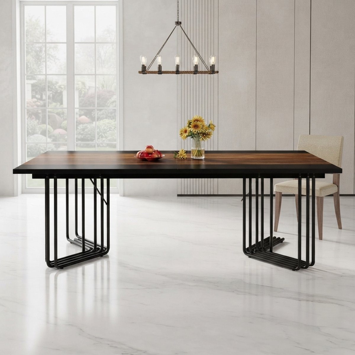Novihomestore Industriële Eettafel 200 x 100 cm – Grote Rechthoekige Eettafel voor 8-10 Personen – Houten Eetkamertafel met Zwart Metalen Frame – Keukentafel, Vergadertafel, Woonkamer & Eetkamer – Rustiek Bruin