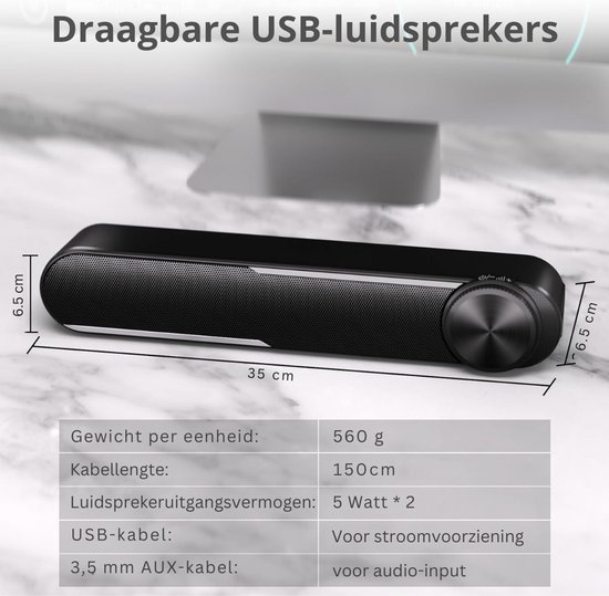 SNJY® Soundbar - USB Computerluidspreker - TV Speaker - Home Cinema - Gaming - Draagbaar - 10 W - Zwart van SNJY — afbeelding 2