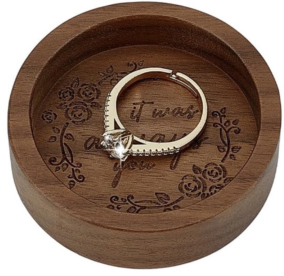 - Ringhouder - Houten Ringdoos - Elegante Sieradenhouder - 5.8cm - Ronde Houten Ringhouder - Perfect voor Verlovingsringen - Natuurlijke Kleur