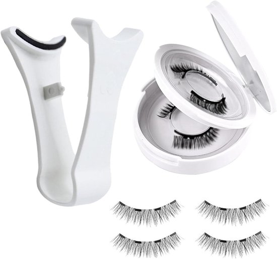 Witte wimperapplicator met magnetische nepwimpers in een wit doosje.