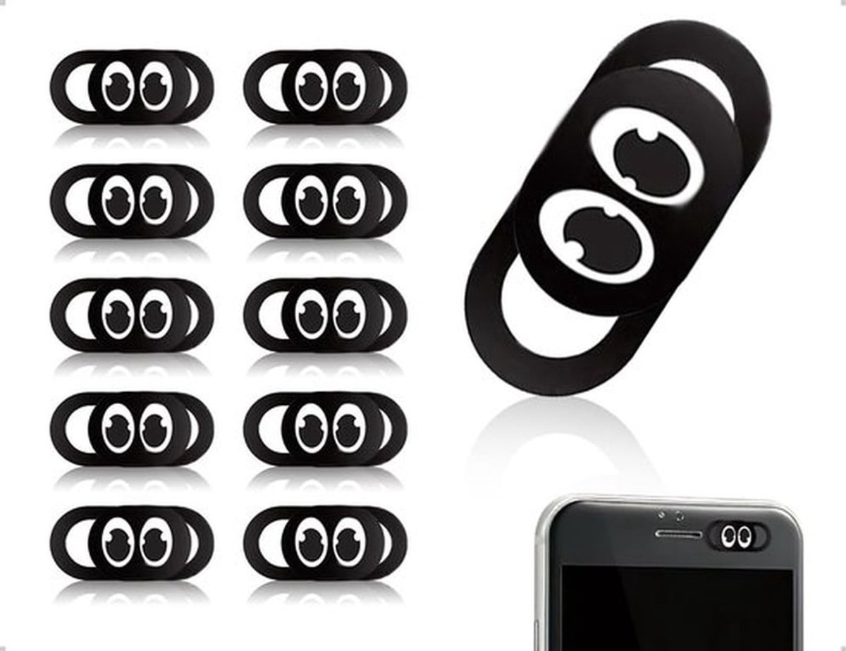 Webcam-deksel - privacybescherming - ultra-dun - zwart - camera-slider - voor computer en smartphone - set van 10
