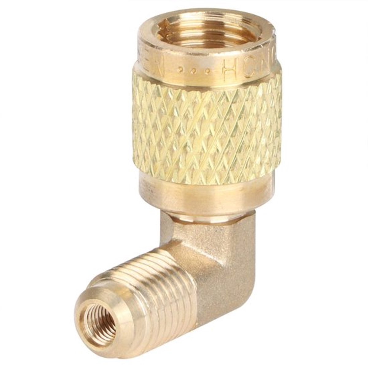 - R410 adapter - 90° aansluiting - Messing - Koeltechniek - Voor airconditioners - Ideaal voor installatie