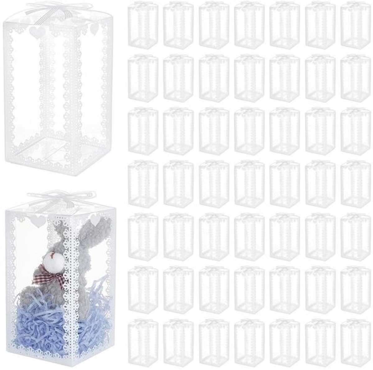 Gunstdozen 50 stuks - Transparante PVC - Bruiloft/Feest - Rechthoekig - 8 x 8 x 15 cm - Eenvoudig te monteren - Geschenkdozen