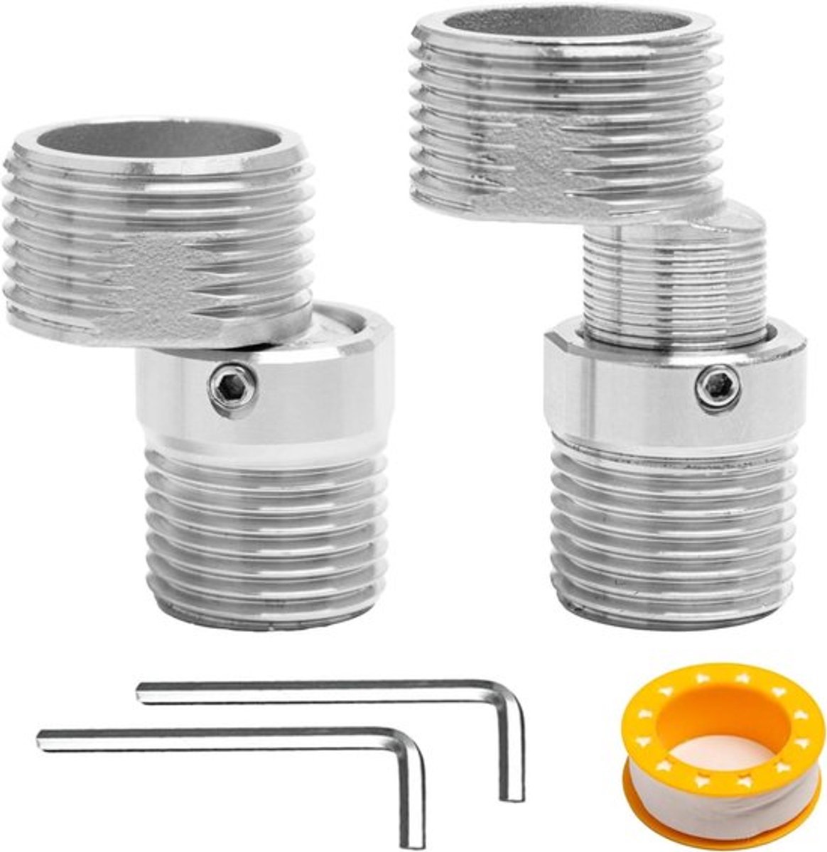Set van 2 S-connectoren 10 mm offset, roestvrij staal, douche-fitting adapter, 360 graden verstelbaar, hoekig, keuken en badkamer.