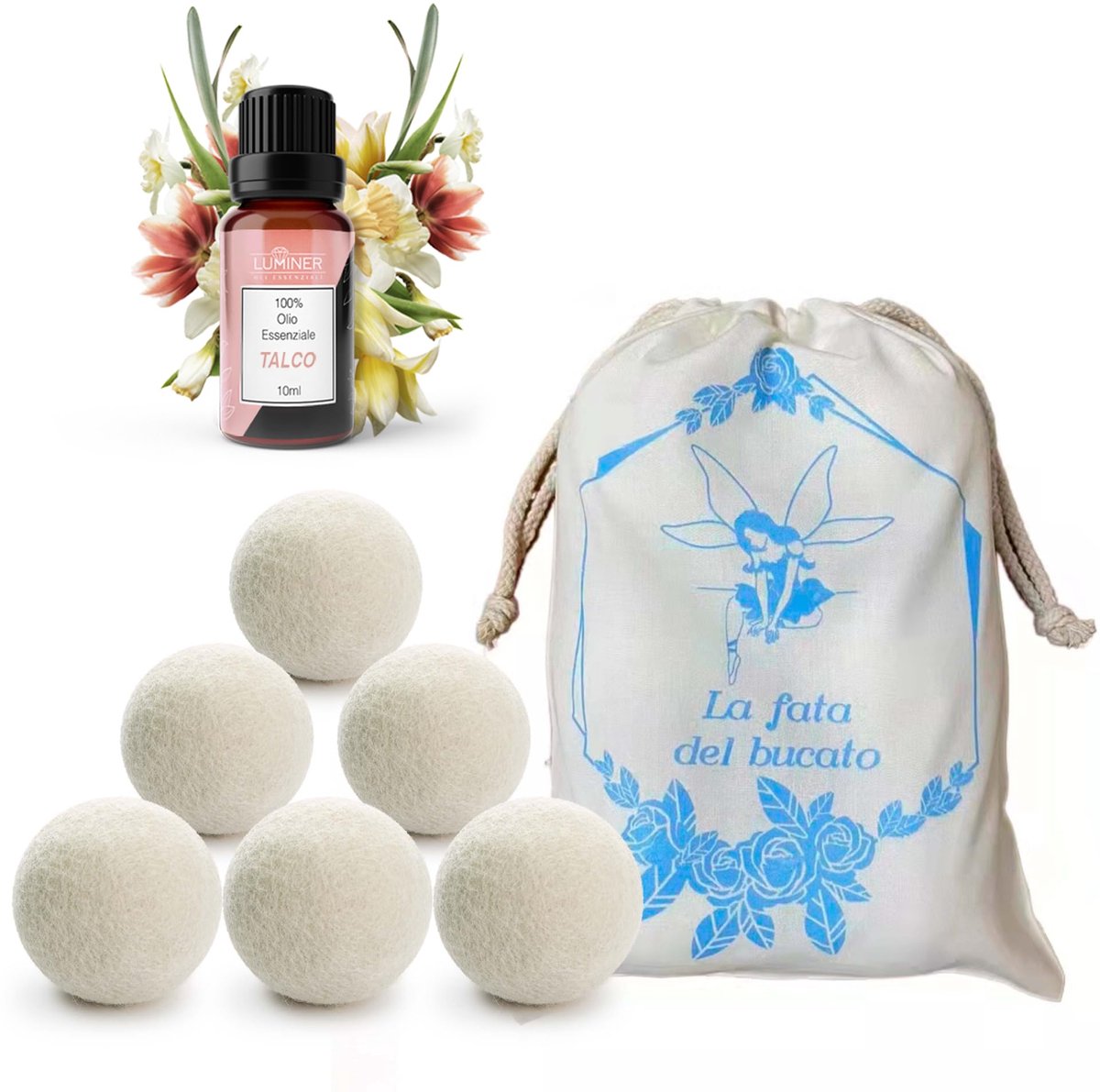 SnelShoppen - Droogballen voor Wasdroger - 6 Kreukvrije Wolballen met Etherische Oliën - Geurdispenser voor een Frisse Was - Ideaal voor Gezinnen en H