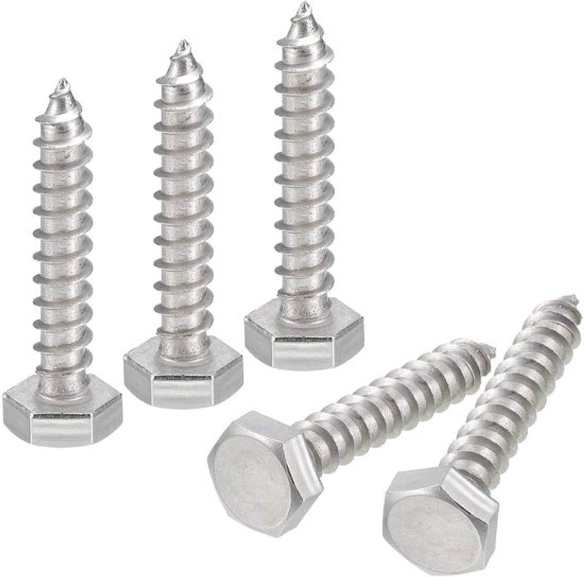 Zeskantschroeven - 30 stuks - roestvrij staal - 1/4" x 1-1/2" - houtschroeven - sterk en duurzaam - geschikt voor constructies