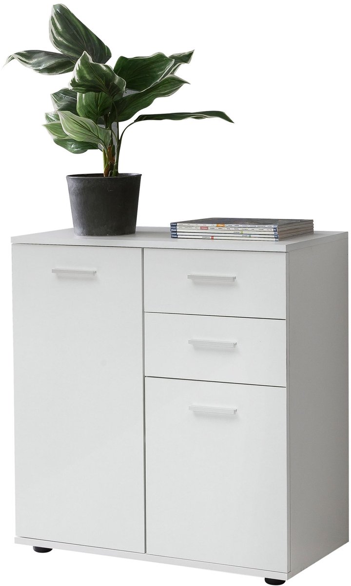 ladekast SVENJA met deuren & laden 71x78x35cm kast hout wit | Halkast helder modern | Multifunctionele kast klein | Sideboard mat dressoir | Commode meubilair van de ladenkast
