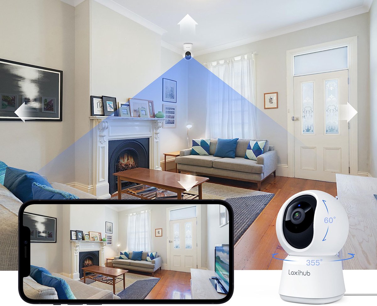 SnelShoppen - 5MP Hondencamera met App, Binnen Bewakingscamera voor Baby en Huisdieren, 2,4G/5GHz Dual-Band Wifi, AI Bewegingsdetectie, Auto-Tracking,