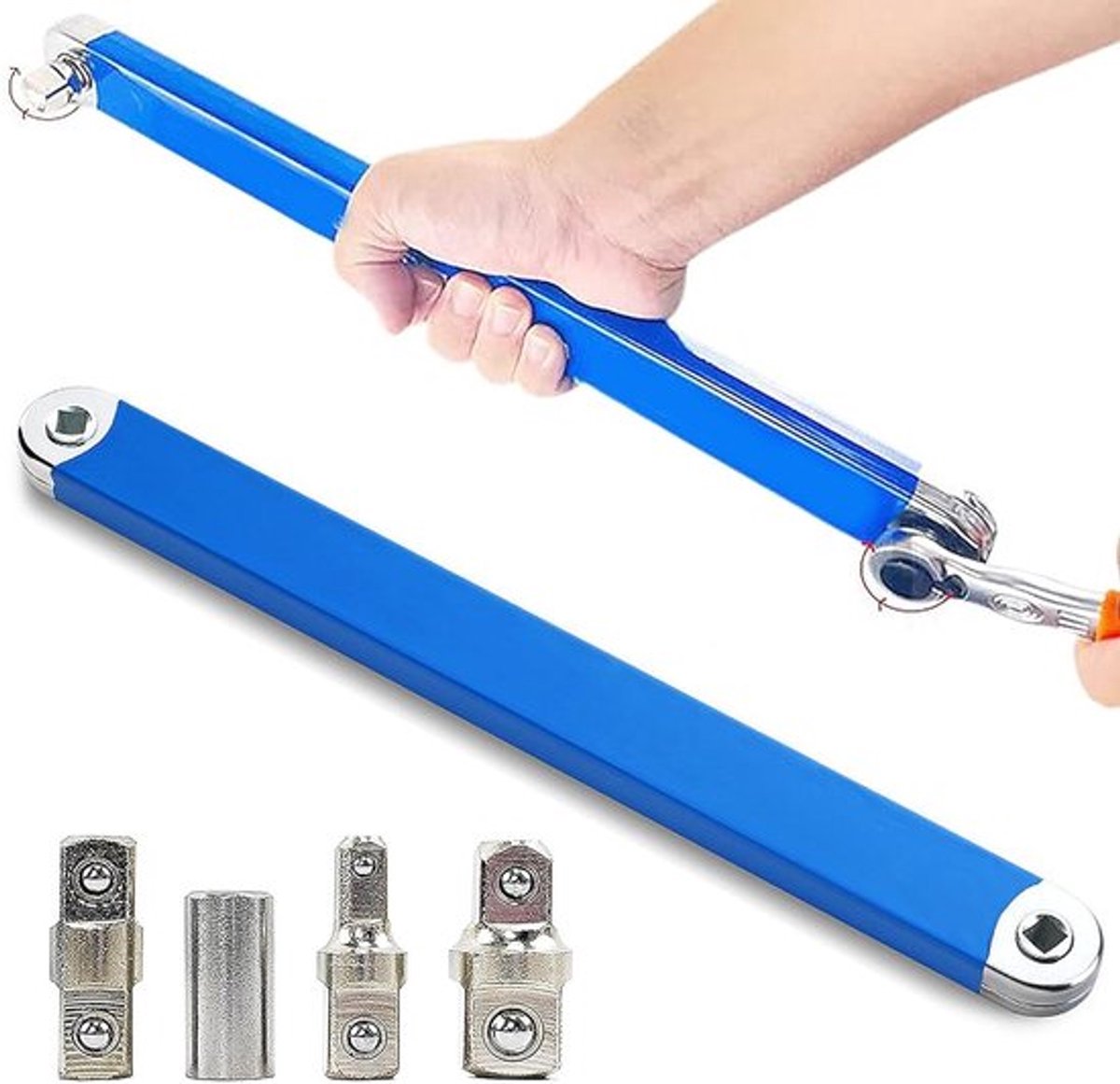 Gebogen verlengsleutel set voor kleine ruimtes 1/2", 1/4" en 3/8" - Multifunctioneel (blauw)