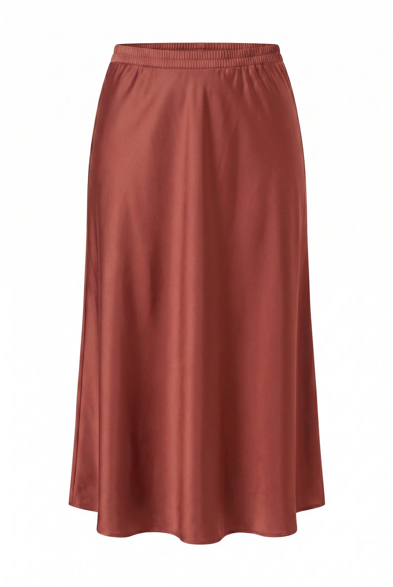 MIAMODA - Dames - Maxi-rok van satijn A-lijn elastische tailleband - Roest - Maat 44