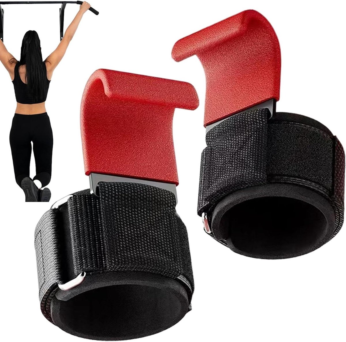 Polsbanden Gewichtheffen - Fitness Wraps Haken - Krachttraining Stabiliteit - Versterkte Haakstructuur - 2 stuks - Rood