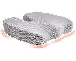 Autozitkussen - Stoelverhoger Volwassenen - Comfortabel Autorijden - Traagschuim Vulling - 45 x 35 x 7 cm - Grijs