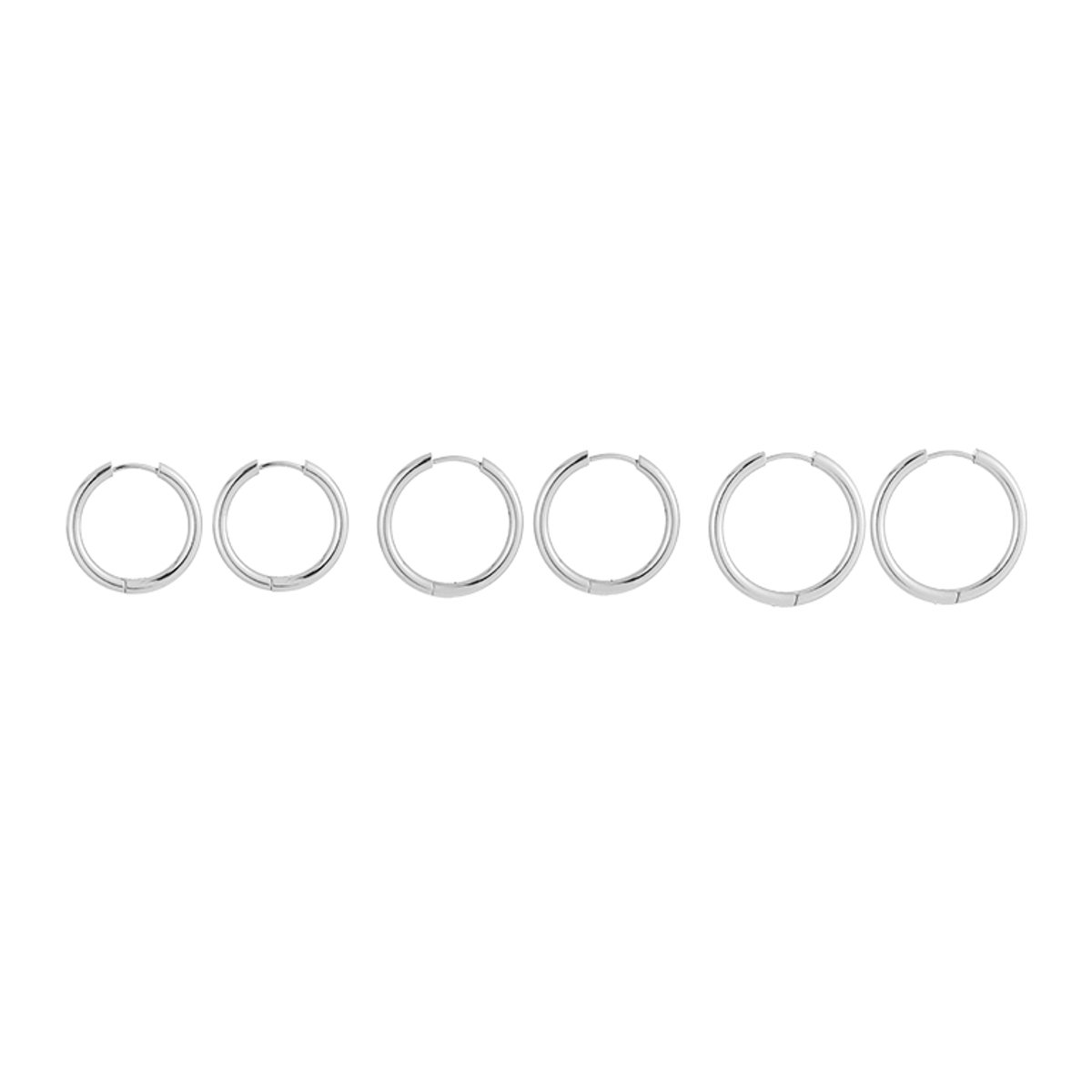 Stainless Steel Graduated Chunky Basic Hoops Set – Luxe Statement Oorringen Setje – RVS - Zilver