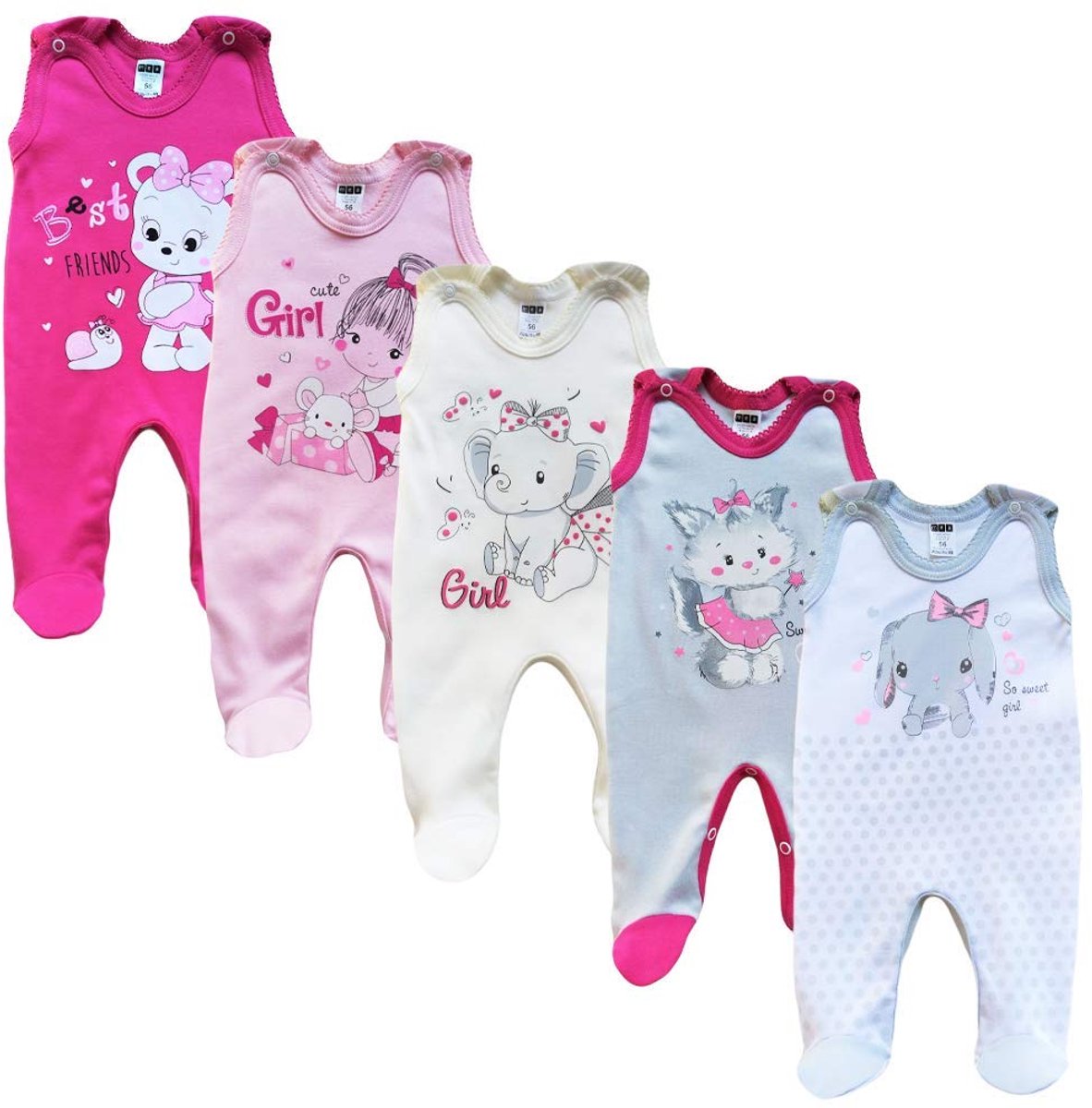 SnelShoppen - Unisex Babyromper 5-delige Set, 100% Katoen, Veelkleurig, Babyrompertjes voor Meisjes en Jongens, Geschikt voor 3-6 Maanden, Perfect voo