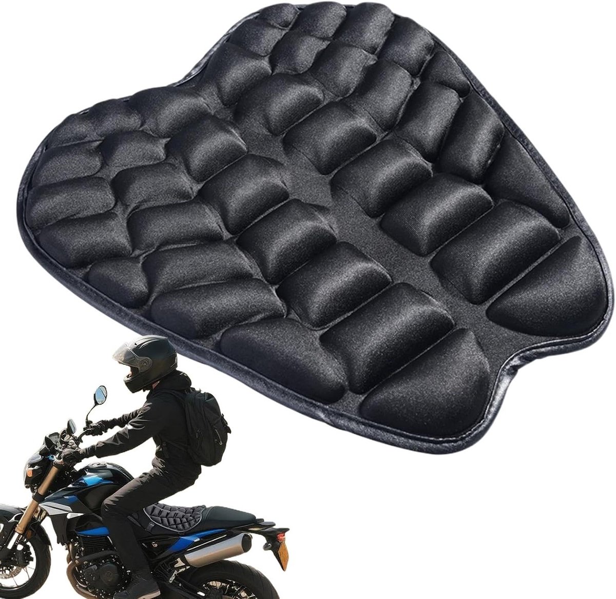 Motorfiets Zitkussen - Schokabsorberend Kussen - Comfortabel Rijden - Ademende Luchtstroom - 38.5 x 35 cm - Zwart