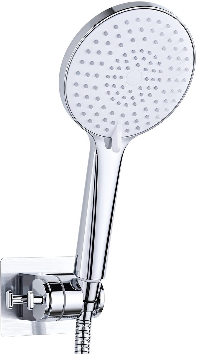 SnelShoppen - Douchekop en Slanghouderset, YEAUPE PRO Handdouche met 1,6 m Slang, 3 Straalsoorten, Ronde Grote Douchekop (Φ 120 mm), Hogedrukdouchekop