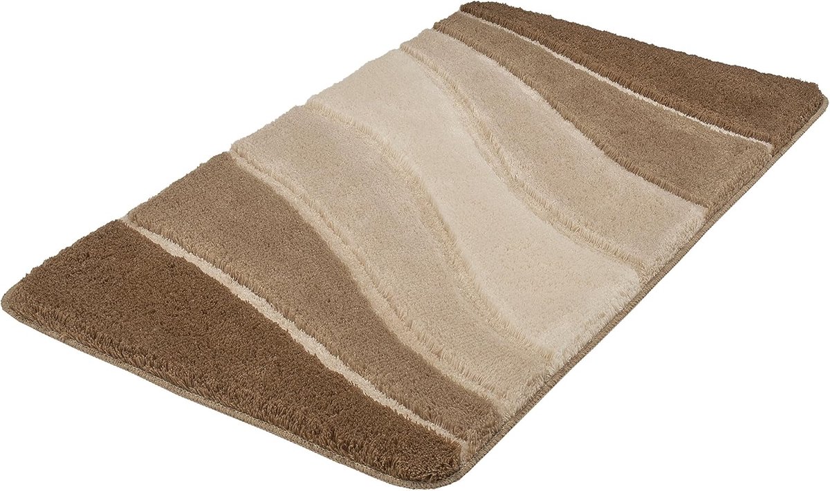 Badmat antislip zacht rechthoekig met hoge pool wasbaar 80x150 cm taupe geschikt voor vloe
