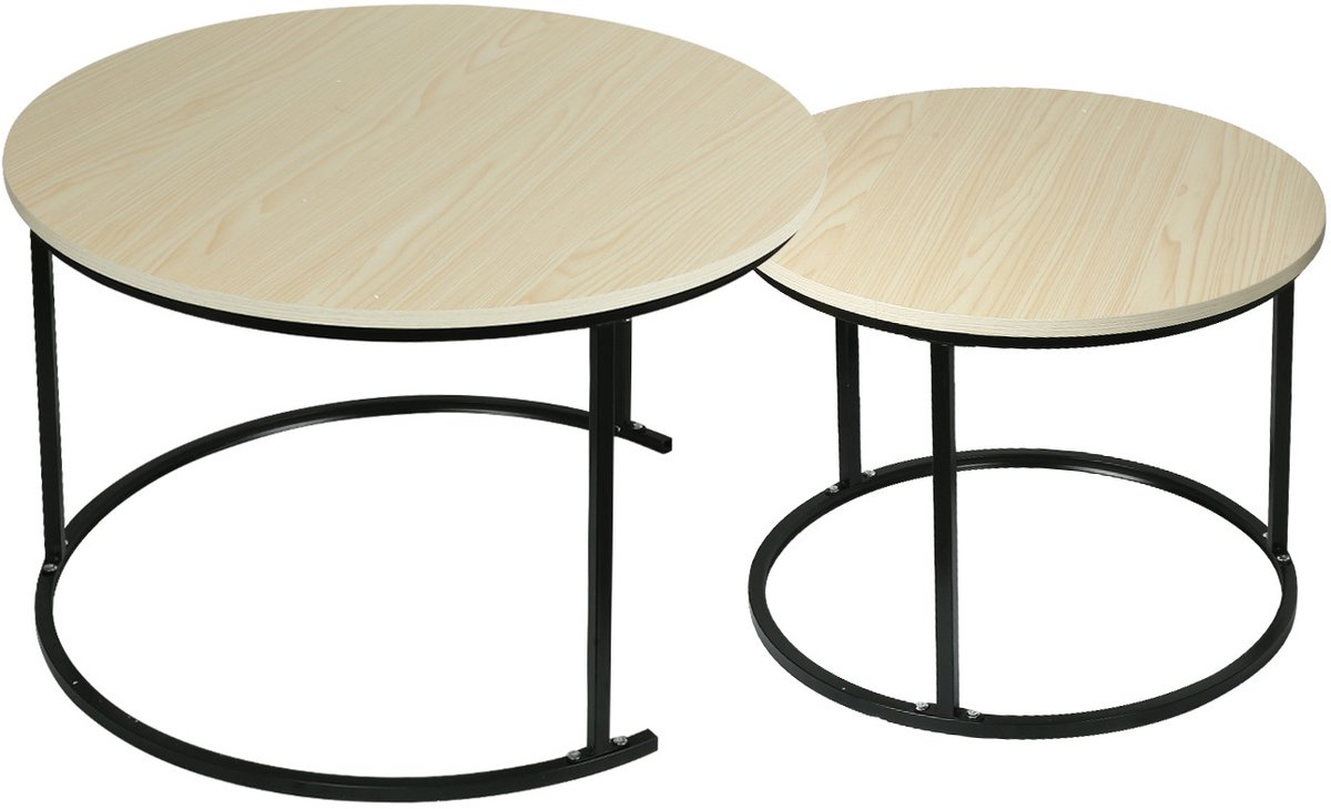 PIPIPOXER-Salontafel Rond Zwart Hout Set Van 2 – Table Basse - Salontafel - Salontafel rond - Salon Tafel - Table basse de salon - Kleine Tafel - Salontafels - Diameter 60 en 40cm