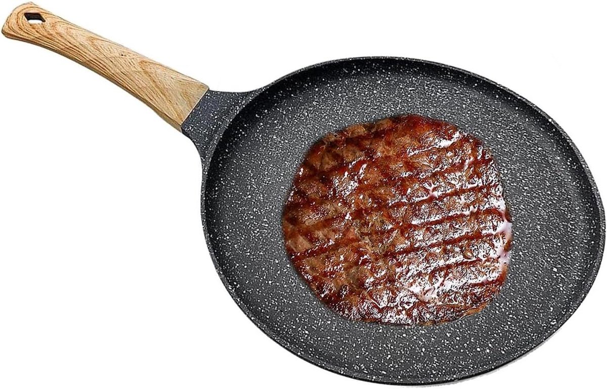 Antiaanbak Crêpe Pan - Pannenkoekenpan Koekenpan - Ontbijt Bakken - Gelijkmatige Warmteverdeling - 24 cm - Zwart