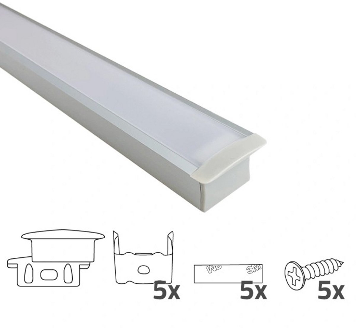 Led strip profiel inbouw 2M – 20mm hoog – incl. afdekkap - Led profiel inbouw - Wit
