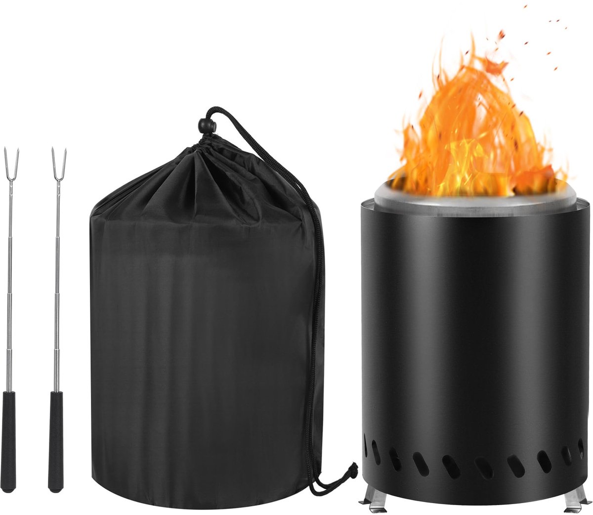 SnelShoppen - Draagbare vuurschaal 18 cm - Rookvrije camping vuurkorf met reistas en vuurvaste mat - Outdoor tafelhaard voor hout en pellets - Zwart -