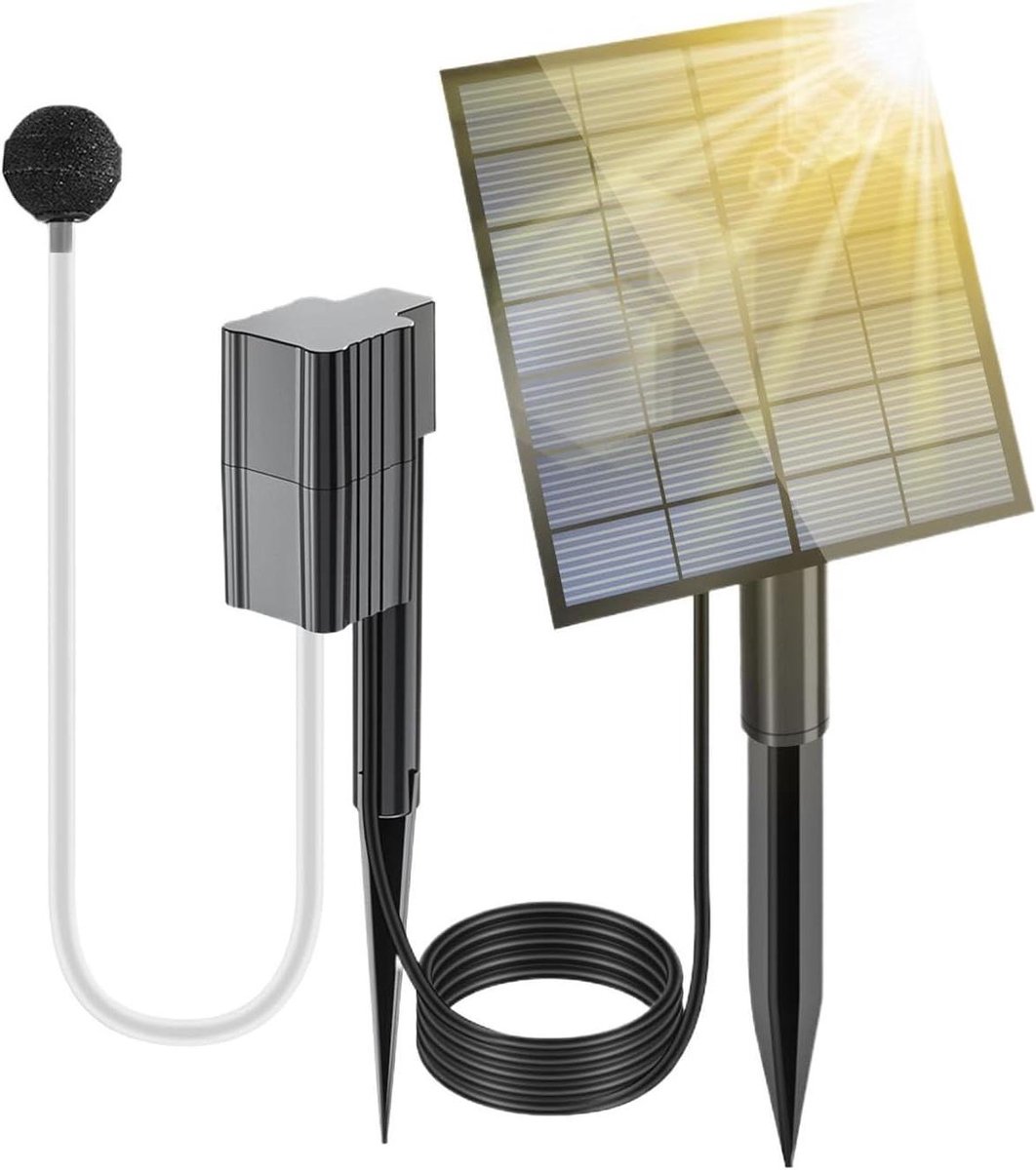 Zonne-energie Luchtpomp - Vijver Beluchter - Vijver Onderhoud - Weerbestendig Ontwerp - 25W - Zwart