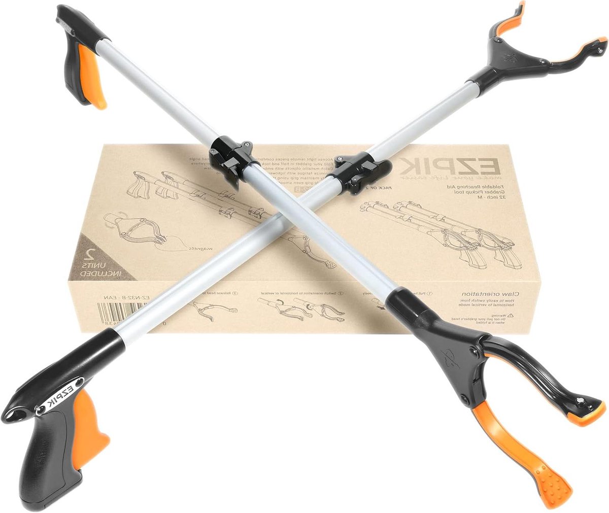 Grijptang Set - Afvalverzamelaar Telescoopstang - Voorwerpen Oppakken - Inklapbaar Met Magneet - 80 cm - Zilverkleurig