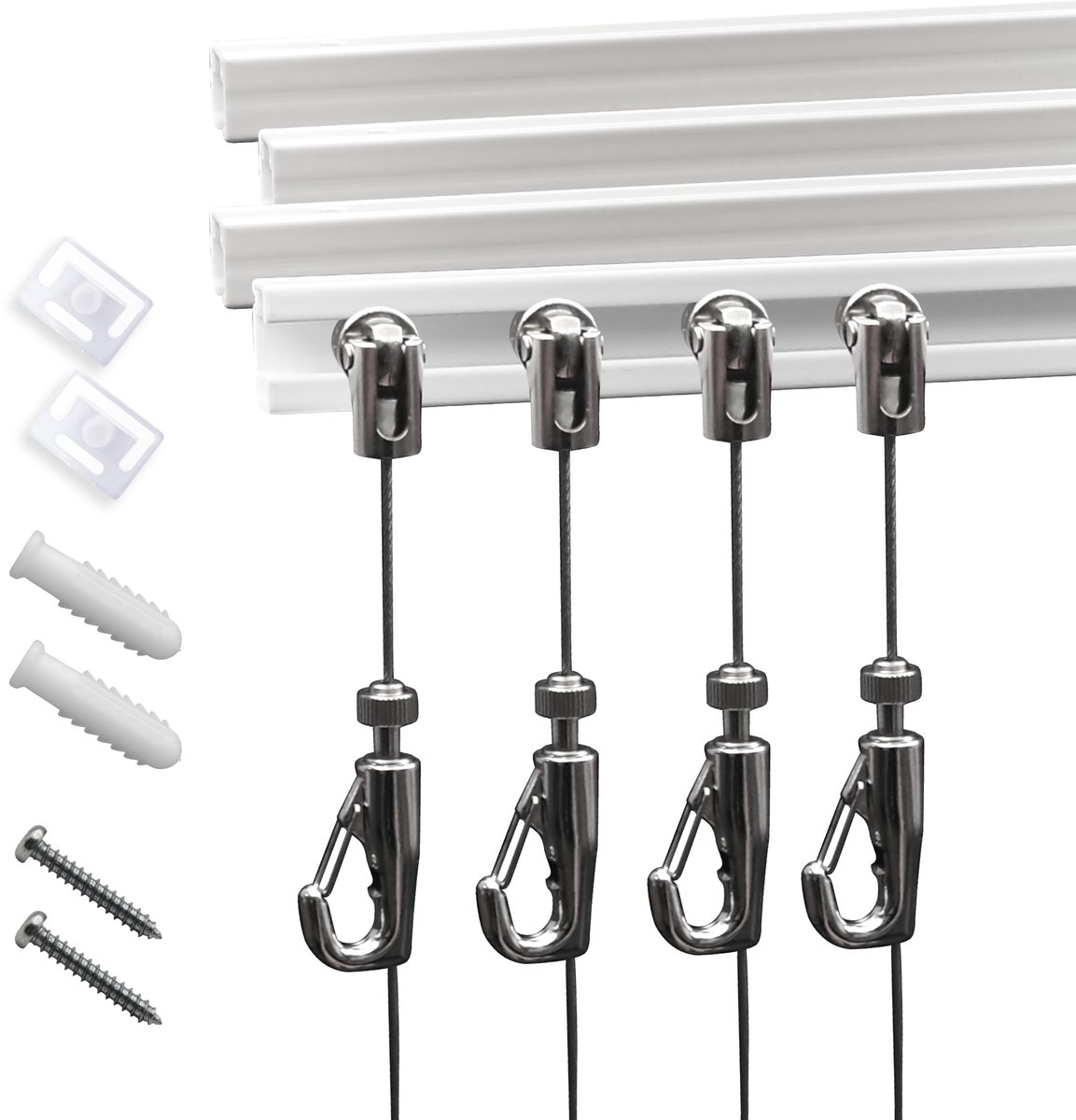SnelShoppen - Picture Hang Systeem - Innovatief Art Hangend Railsysteem met 4x 24 Inch Picture Rail, 4x 2M Haken & Installatie Hardware - Elegante Han