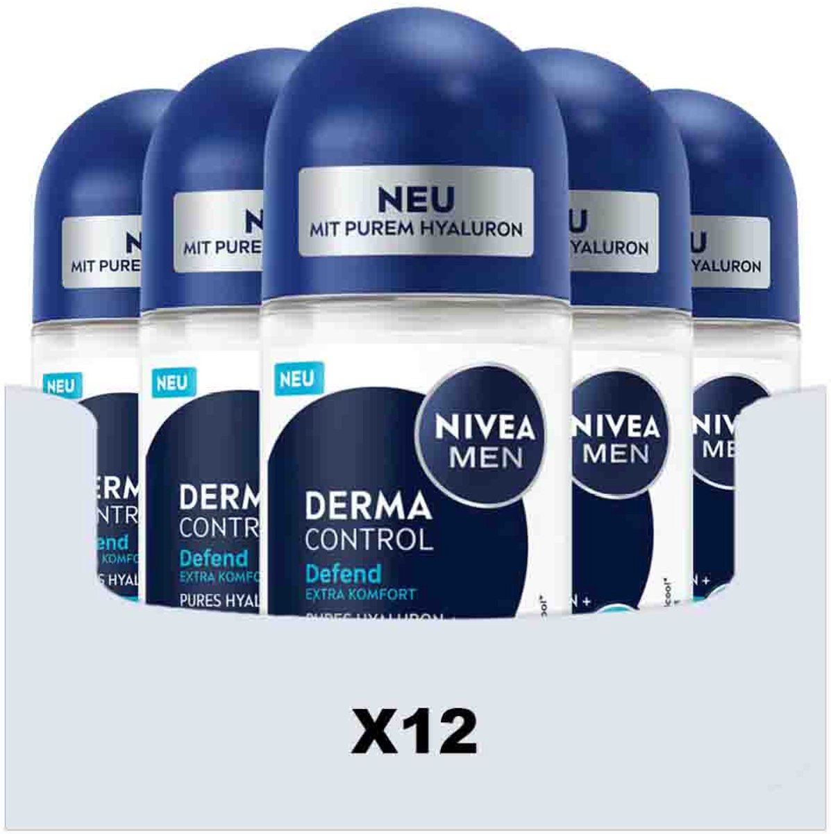 NIVEA Deodorant Roller For Men Derma Control Defend - 12 x 50 ml - Voordeelverpakking