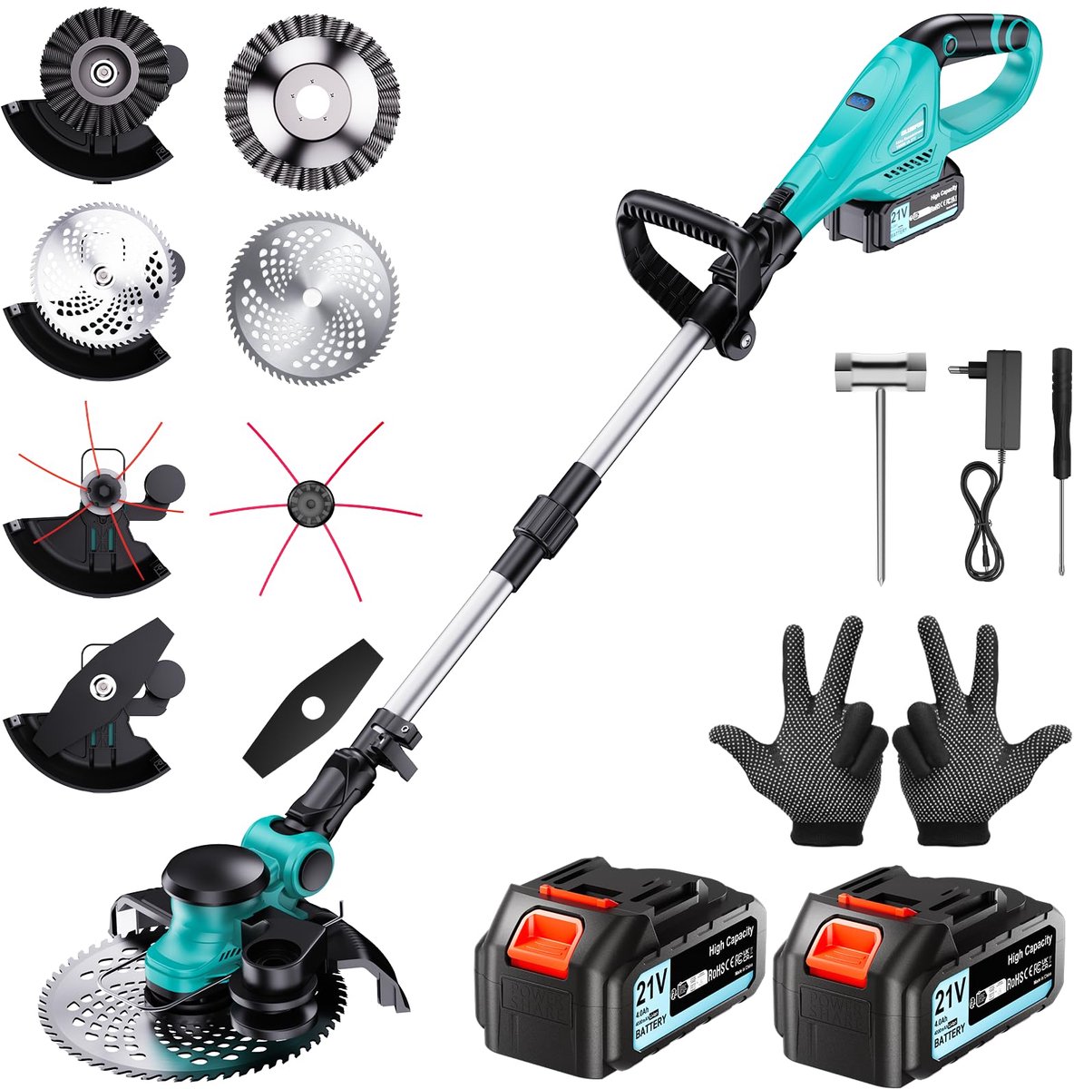 SnelShoppen - Grastrimmer Accu Elektrisch 1000W, 2 x 4,0 Ah Accu's, Opladers, Borstelloze Motor, Tuinrandfrees, Onkruidborstel, Tuin en Gazons