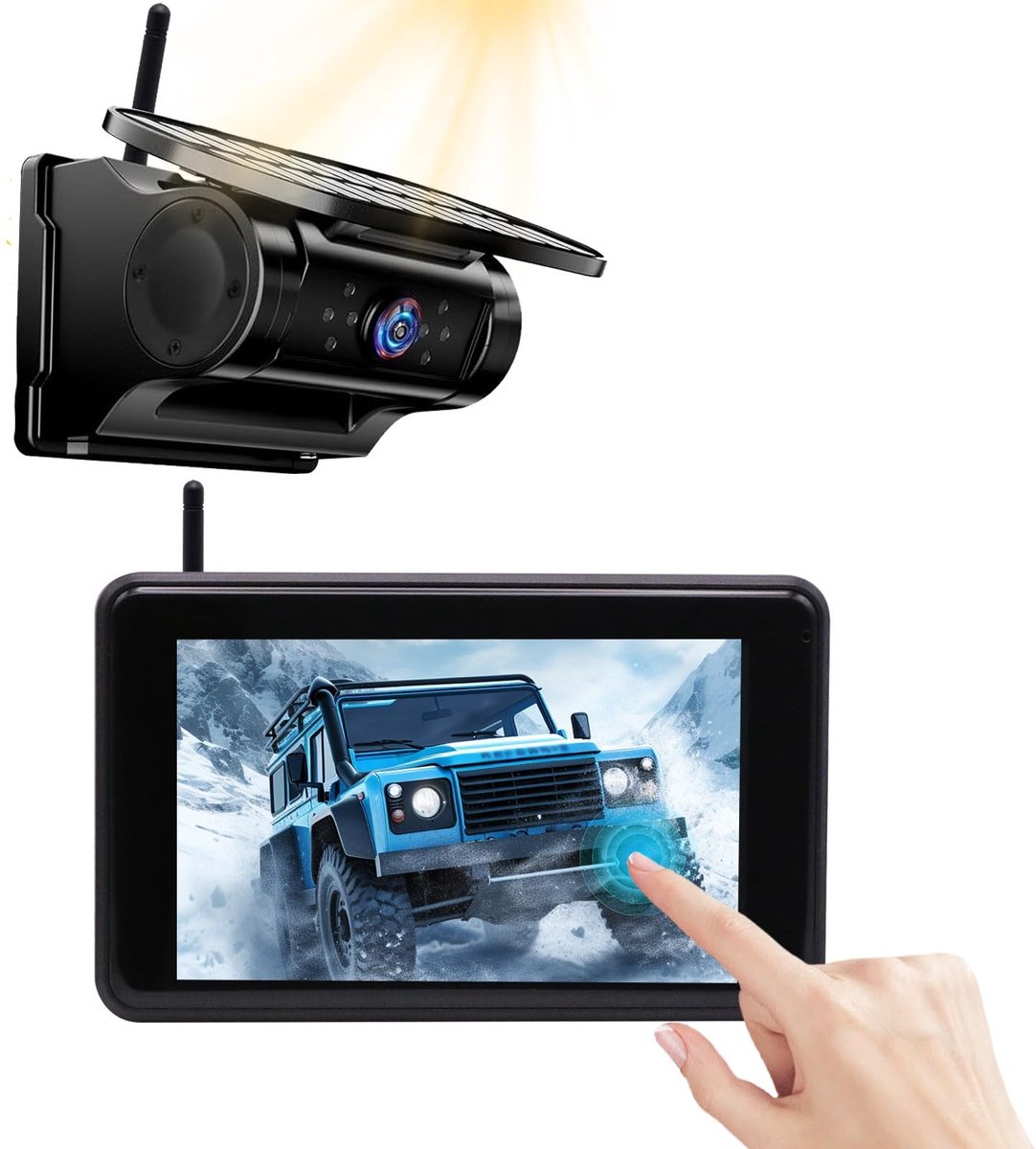 SnelShoppen - Draadloze Achteruitrijcamera 1080p HD met 9600 mAh Batterij, Magnetische Draadloze Camera met 5 Inch Scherm, IP67 Waterdicht voor Carava