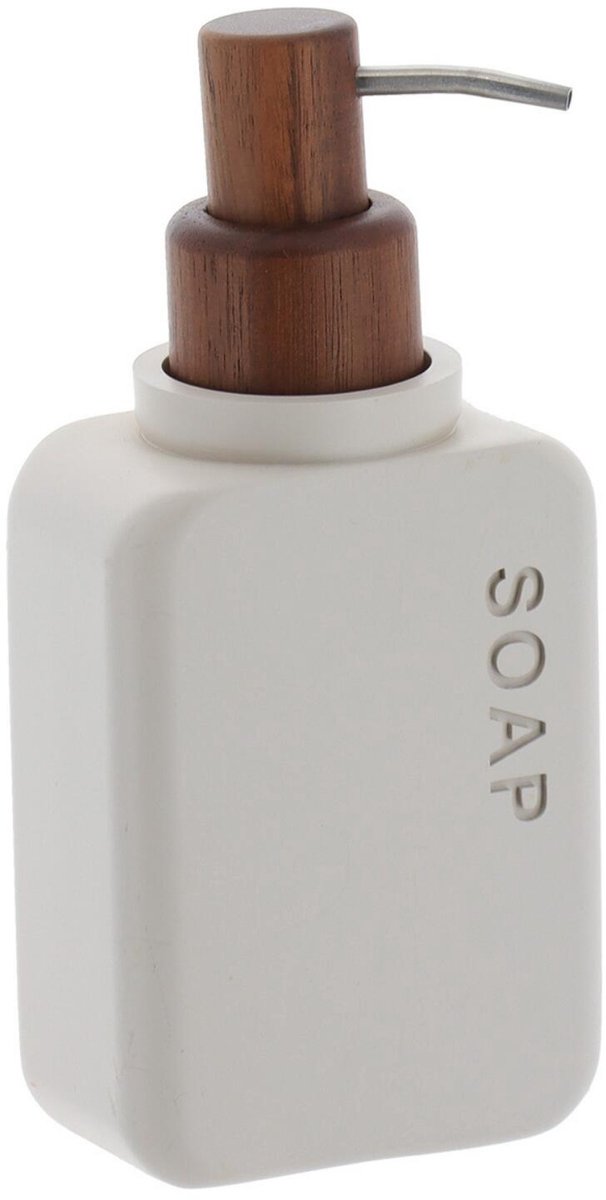 Tendance zeeppompje London - 300ml - beige - kunststof/acacia - H18 cm - zeepdispenser