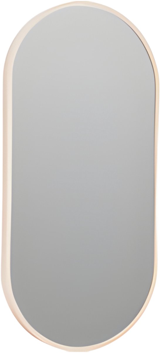 H&S Collection Spiegel / Wandspiegel - ovaal - aluminium - naturel - 30 x 60 cm - decoratief - licht hout