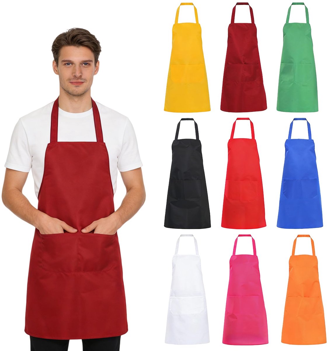 SnelShoppen - 10 Stuks Wasbare Unisex Keukenschorten - Schortenset voor Keuken, Knutselen, Kunstnijverheid, Klaslokaal - Keukenschort met Zak in Diver