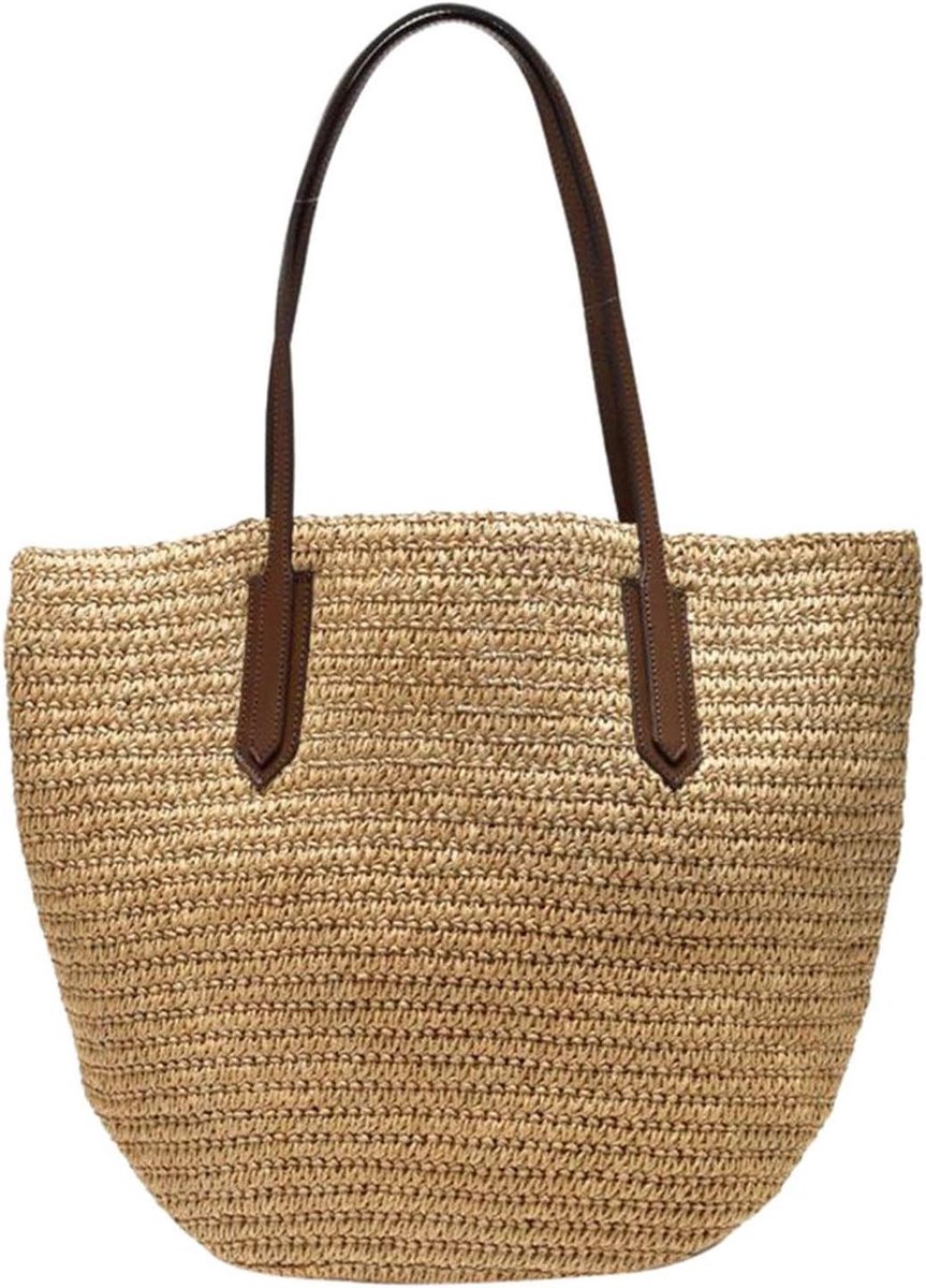 Stro Handtas - Rieten Schoudertas - Zomerse Uitjes - Gevlochten Buitenkant - 41 cm Breed - Natuurlijk